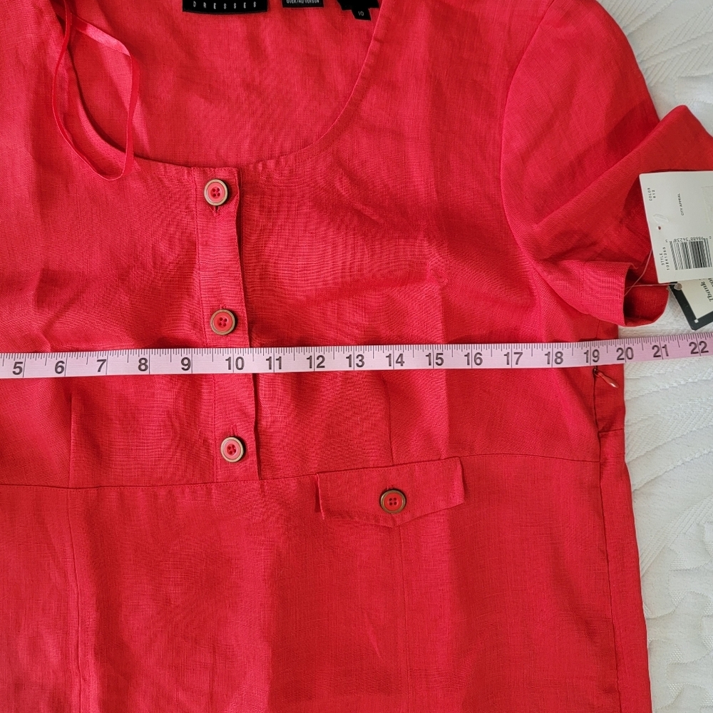 NWT Vintage Liz Claiborne 100% Linen Red Classic Tie Back Dress Size 10 - Picture 10 of 11